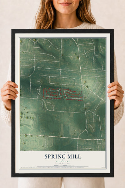 Map of Spring Mill, Kentucky, 18 x 24 inch print in a black wood frame