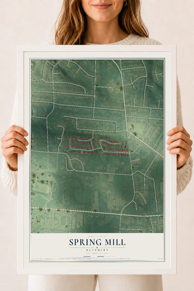 Map of Spring Mill, Kentucky, 18 x 24 inch print in a white wood frame