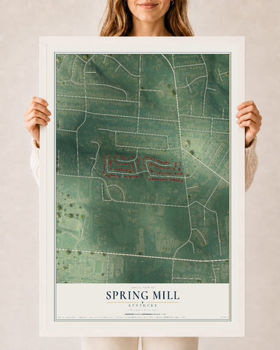 Map of Spring Mill, Kentucky, 24 x 36 inch print in a white wood frame