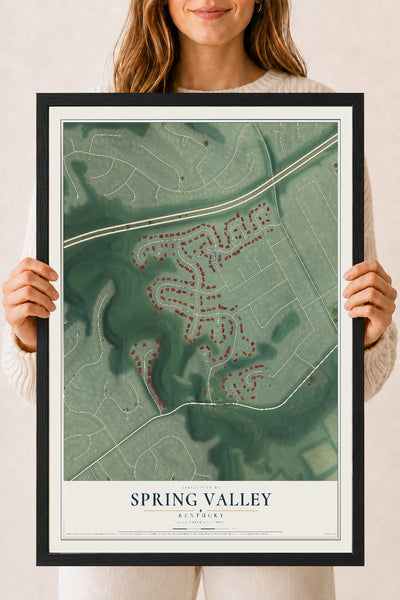 Map of Spring Valley, Kentucky, 18 x 24 inch print in a black wood frame