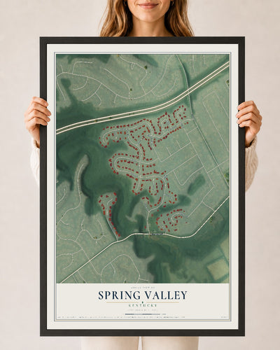 Map of Spring Valley, Kentucky, 24 x 36 inch print in a black wood frame