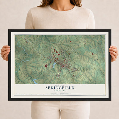 Map of Springfield, Kentucky, 12 x 18 inch print in a black wood frame