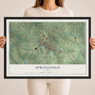 Map of Springfield, Kentucky, 18 x 24 inch print in a black wood frame