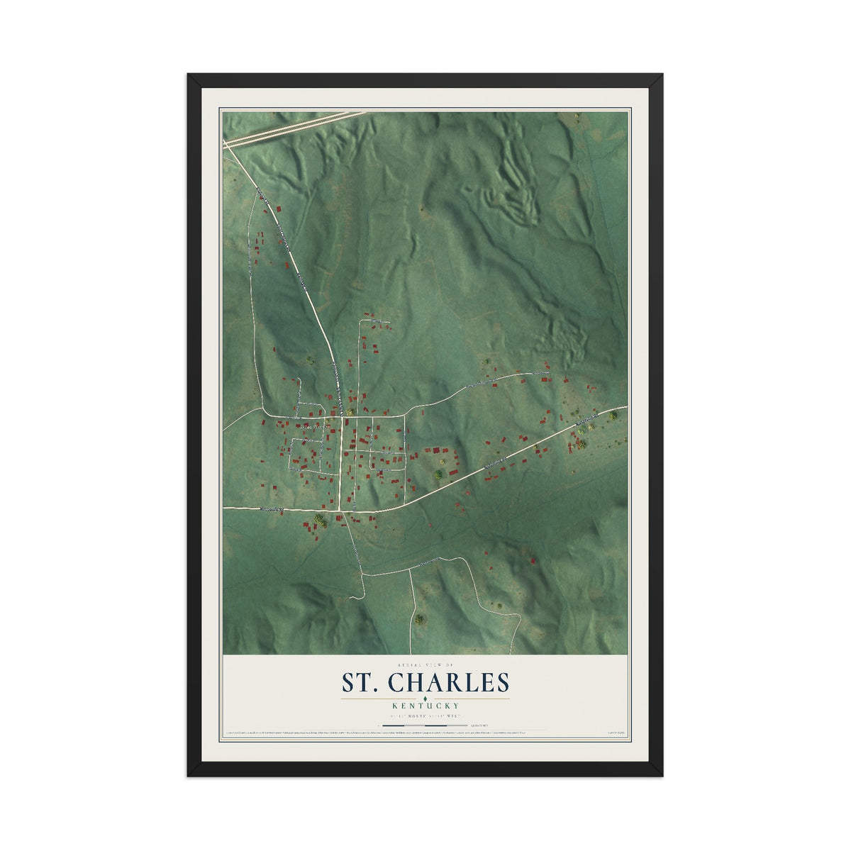 Map of St. Charles, Kentucky, 12 x 18 inch print in a black wood frame
