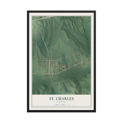 Map of St. Charles, Kentucky, 12 x 18 inch print in a black wood frame