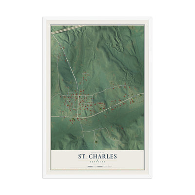 Map of St. Charles, Kentucky, 12 x 18 inch print in a white wood frame