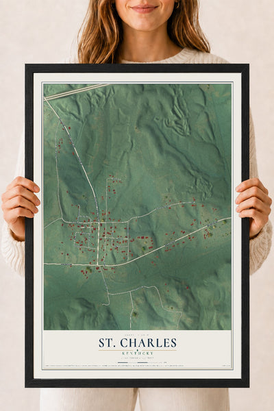 Map of St. Charles, Kentucky, 18 x 24 inch print in a black wood frame