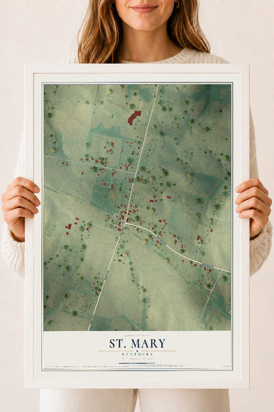 Map of St. Mary, Kentucky, 18 x 24 inch print in a white wood frame