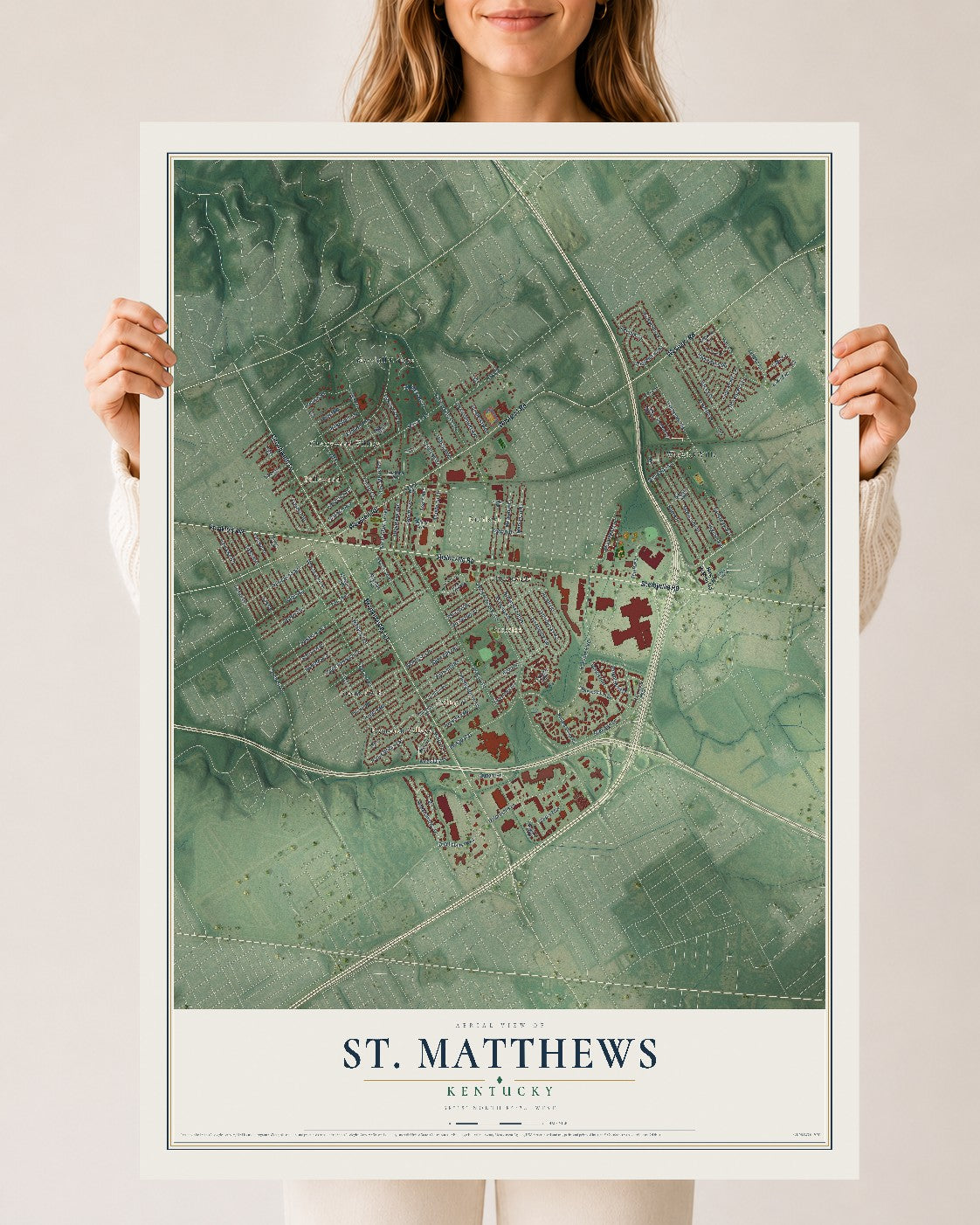 Map of St. Matthews, Kentucky, 24 x 36 inch unframed archival matte print