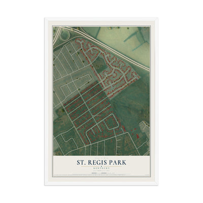 Map of St. Regis Park, Kentucky, 12 x 18 inch print in a white wood frame