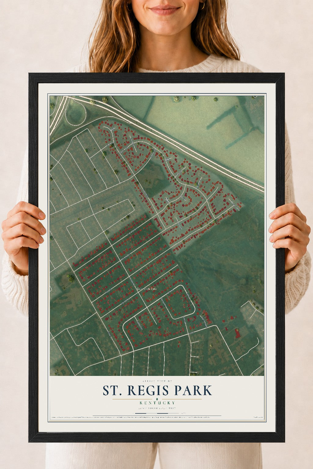 Map of St. Regis Park, Kentucky, 18 x 24 inch print in a black wood frame