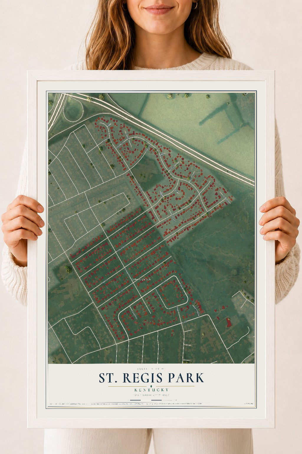 Map of St. Regis Park, Kentucky, 18 x 24 inch print in a white wood frame