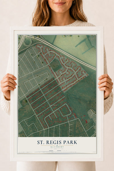 Map of St. Regis Park, Kentucky, 18 x 24 inch print in a white wood frame