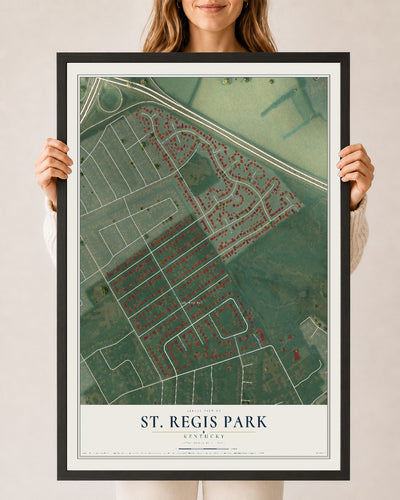 Map of St. Regis Park, Kentucky, 24 x 36 inch print in a black wood frame