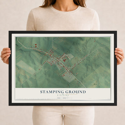 Map of Stamping Ground, Kentucky, 12 x 18 inch print in a black wood frame