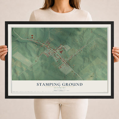 Map of Stamping Ground, Kentucky, 18 x 24 inch print in a black wood frame