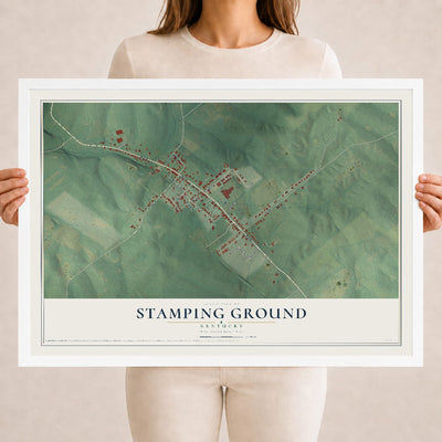 Map of Stamping Ground, Kentucky, 18 x 24 inch print in a white wood frame