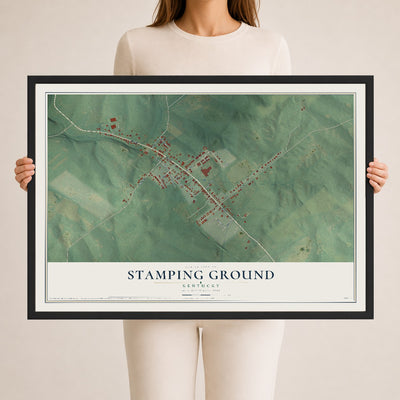 Map of Stamping Ground, Kentucky, 24 x 36 inch print in a black wood frame