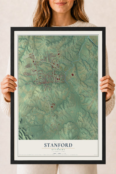Map of Stanford, Kentucky, 18 x 24 inch print in a black wood frame