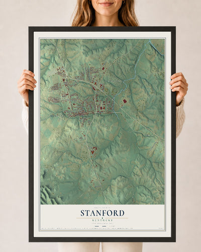 Map of Stanford, Kentucky, 24 x 36 inch print in a black wood frame