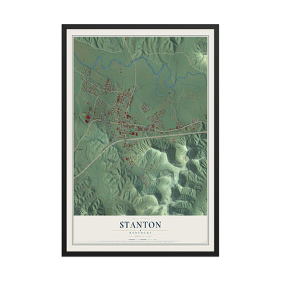 Map of Stanton, Kentucky, 12 x 18 inch print in a black wood frame