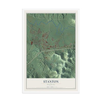 Map of Stanton, Kentucky, 12 x 18 inch print in a white wood frame
