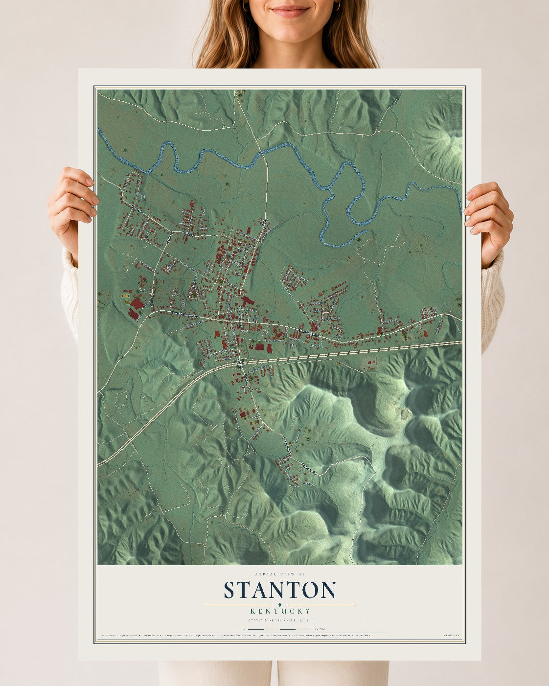 Map of Stanton, Kentucky, 24 x 36 inch unframed archival matte print