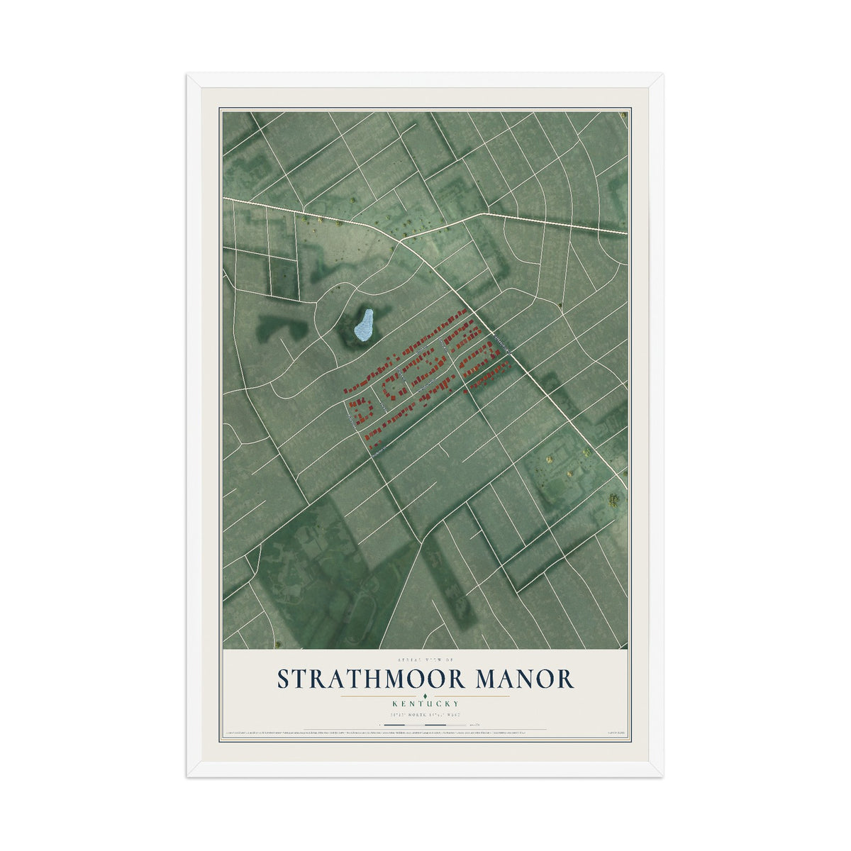 Map of Strathmoor Manor, Kentucky, 12 x 18 inch print in a white wood frame