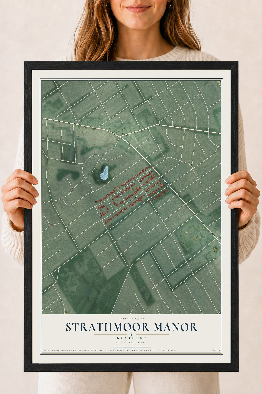 Map of Strathmoor Manor, Kentucky, 18 x 24 inch print in a black wood frame