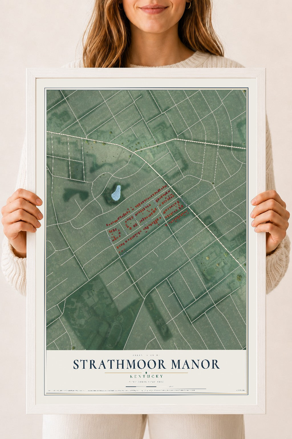 Map of Strathmoor Manor, Kentucky, 18 x 24 inch print in a white wood frame