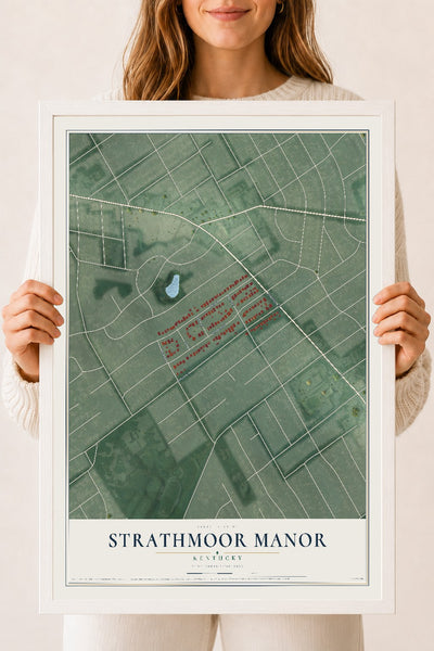 Map of Strathmoor Manor, Kentucky, 18 x 24 inch print in a white wood frame