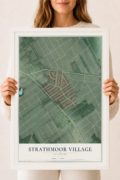Map of Strathmoor Village, Kentucky, 18 x 24 inch print in a white wood frame