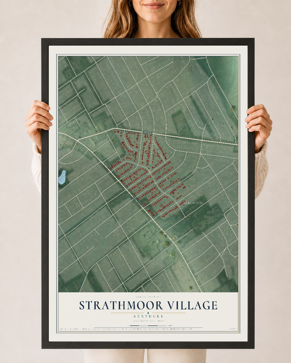 Map of Strathmoor Village, Kentucky, 24 x 36 inch print in a black wood frame