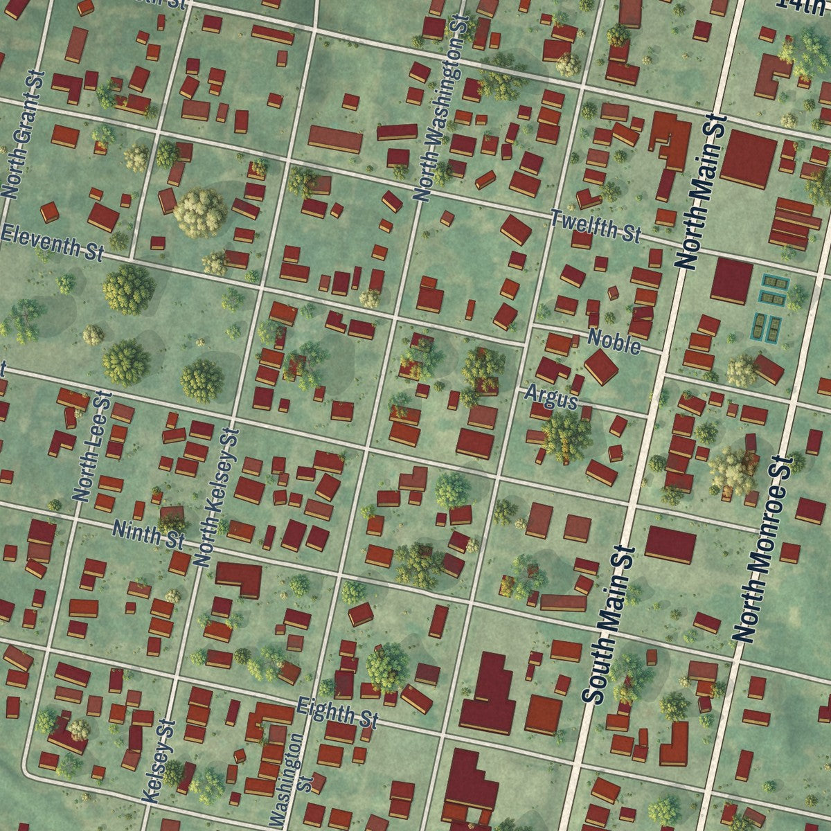 Close-up of the map of Sturgis, Kentucky print showing street and building detail