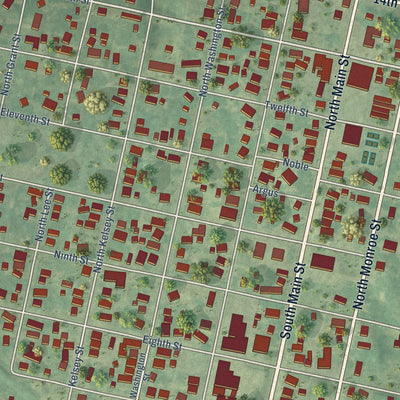 Close-up of the map of Sturgis, Kentucky print showing street and building detail