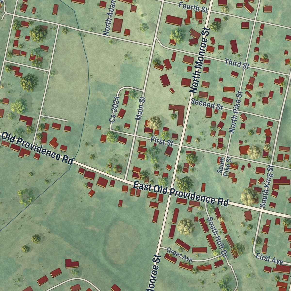 Second close-up of the map of Sturgis, Kentucky print showing more streets and buildings