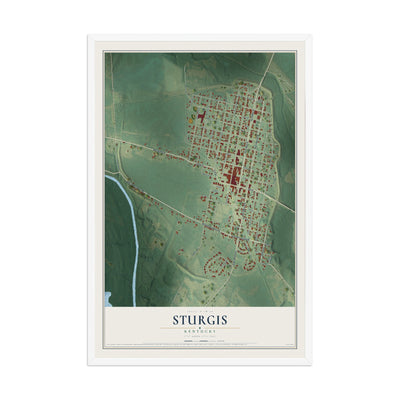 Map of Sturgis, Kentucky, 12 x 18 inch print in a white wood frame