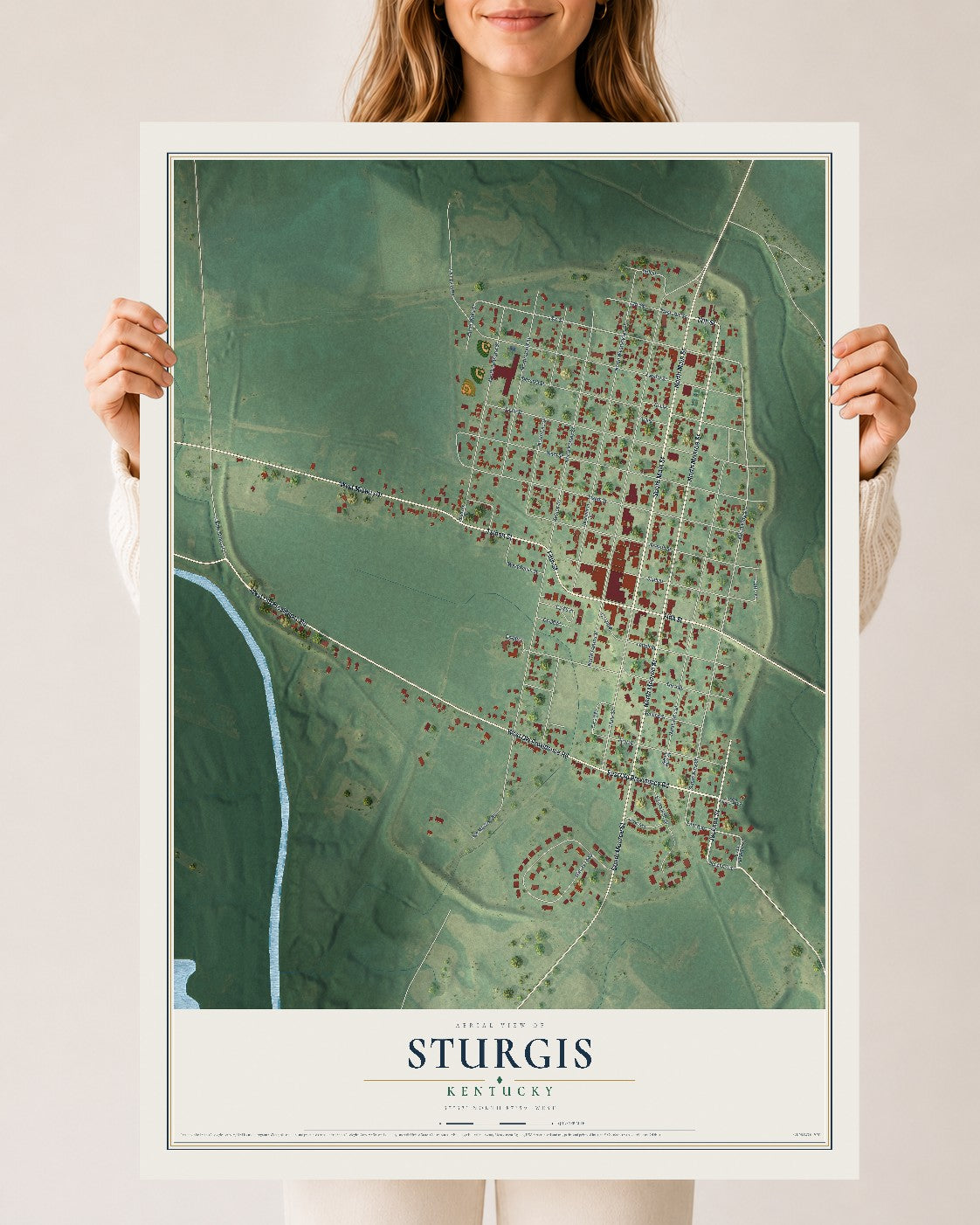 Map of Sturgis, Kentucky, 24 x 36 inch unframed archival matte print