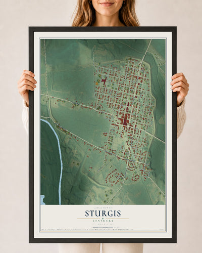 Map of Sturgis, Kentucky, 24 x 36 inch print in a black wood frame