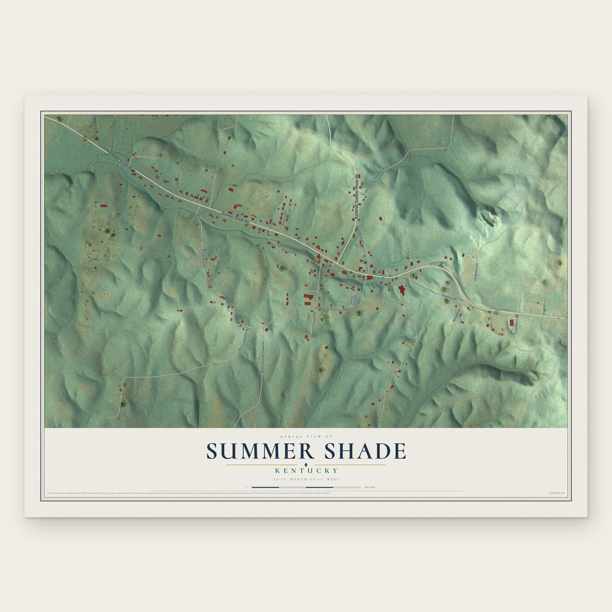 Summer Shade, Kentucky map print, the full design