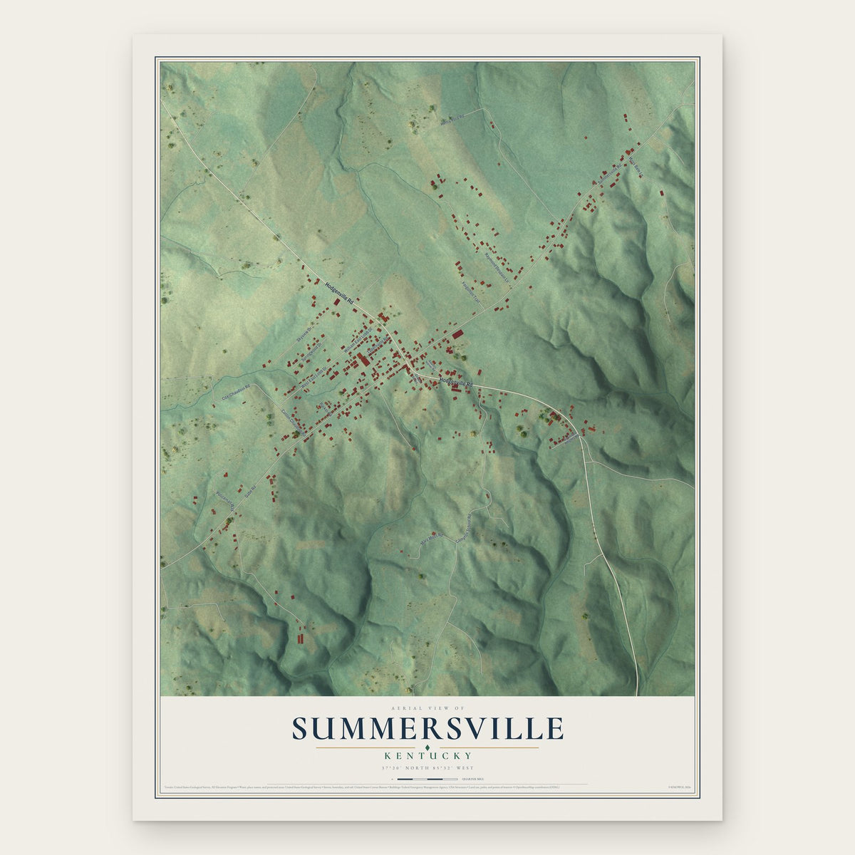 Summersville, Kentucky map print, the full design
