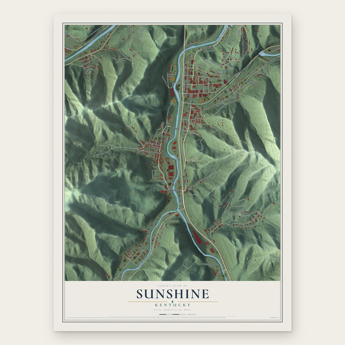 Sunshine, Kentucky map print, the full design