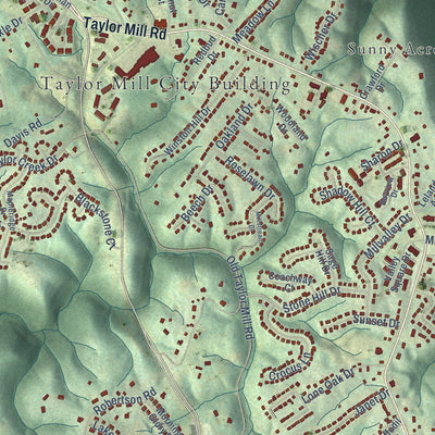 Close-up of the map of Taylor Mill, Kentucky print showing street and building detail