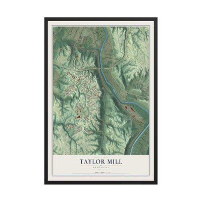 Map of Taylor Mill, Kentucky, 12 x 18 inch print in a black wood frame