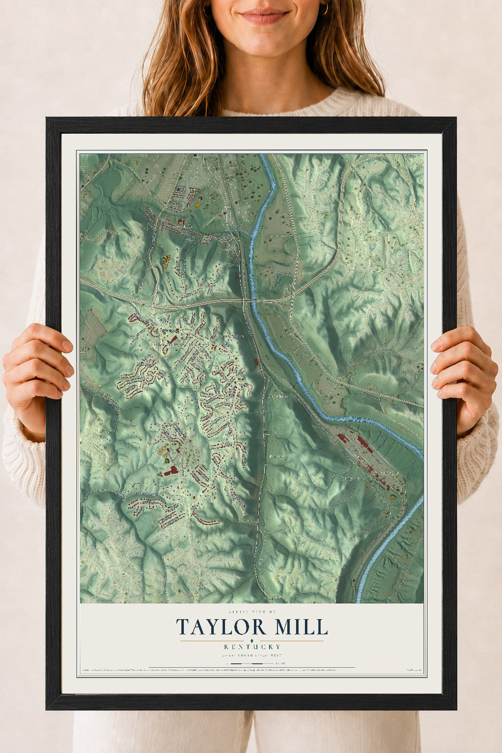 Map of Taylor Mill, Kentucky, 18 x 24 inch print in a black wood frame