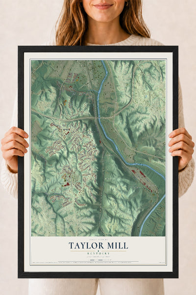 Map of Taylor Mill, Kentucky, 18 x 24 inch print in a black wood frame