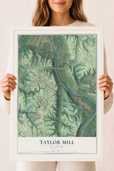 Map of Taylor Mill, Kentucky, 18 x 24 inch print in a white wood frame