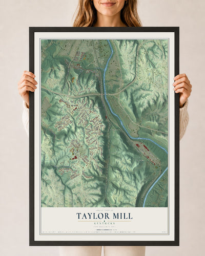Map of Taylor Mill, Kentucky, 24 x 36 inch print in a black wood frame
