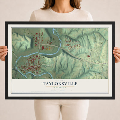 Map of Taylorsville, Kentucky, 18 x 24 inch print in a black wood frame