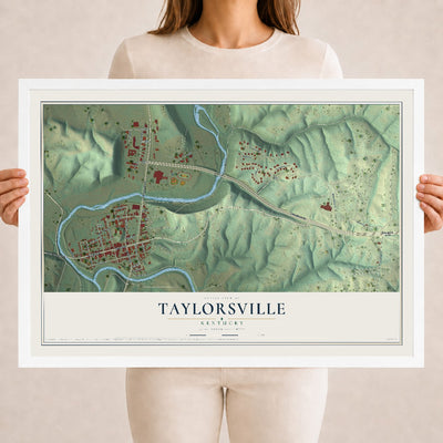 Map of Taylorsville, Kentucky, 18 x 24 inch print in a white wood frame